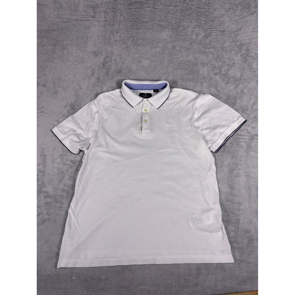 Hackett Polo Mens L White Short Sleeve Embroidered Contrasting Trim Side Vents